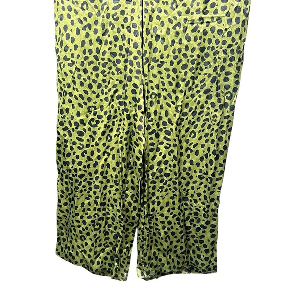 Zara Large Satin Flowy Animal Leopard Cheetah Kelly Green Wide Leg Trousers - Picture 4 of 13
